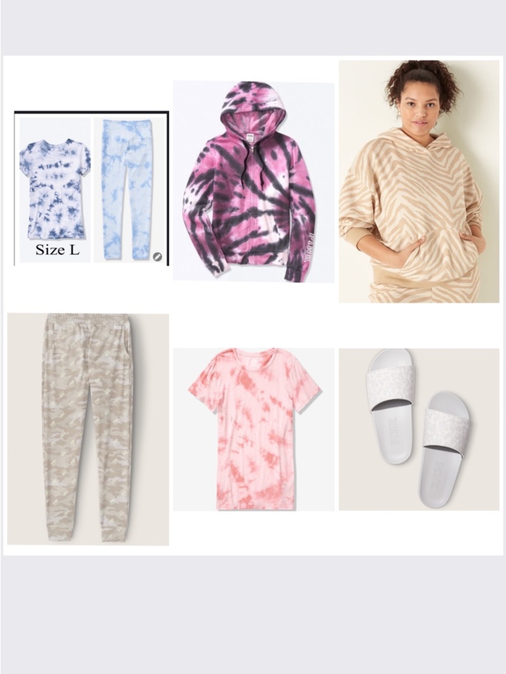 7 VS PINK EVERYDAY LOUNGE TIE DYE PERFECT FULL ZIP HOODIE BUNDLE  / L NWT
